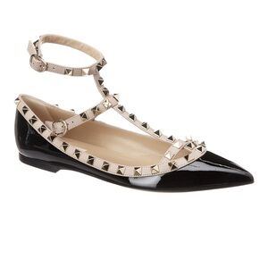 Valentino Garavani Black and Cream Studded Flats